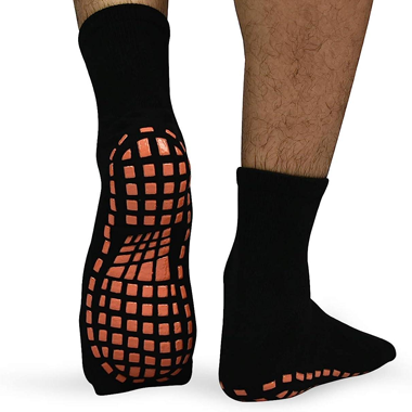 These socks are ideal for smooth surfaces and slippery floors due to their unique grips, providing stability and preventing slippage.