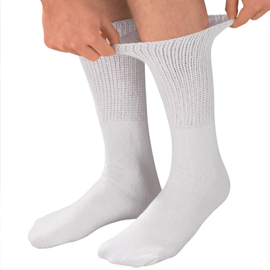 These socks are made for diabetics, with supple, non-restrictive materials to improve circulation, prevent rubbing, and reduce the risk of foot ulcers.